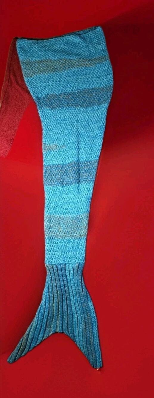 Handmade Crochet Mermaid Tail Blanket Teal Blue Adult Teen 62"